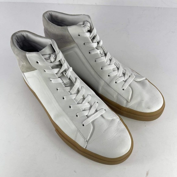 Vince Men's Fynn Leather High Top Sneaker US 11 White Lace-Up Mid Shoes boot - Picture 3 of 11